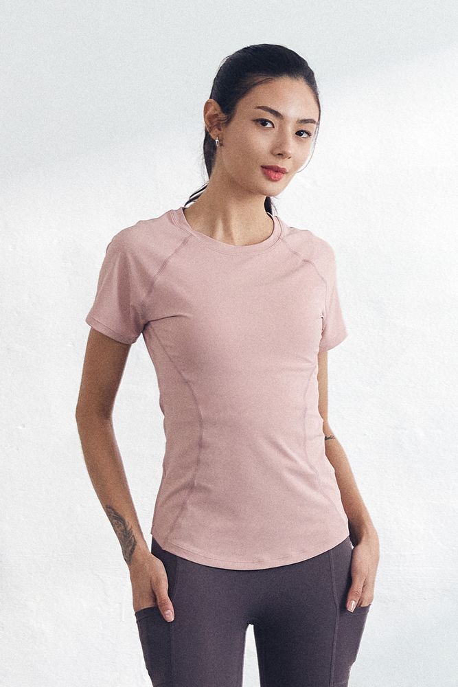 Cielcoco CLWT8100 Askin Fresh Short Sleeve Women Cooling Slim Fit Activewear Workout Top T-Shirt _ Warm Pink _ Made In Korea